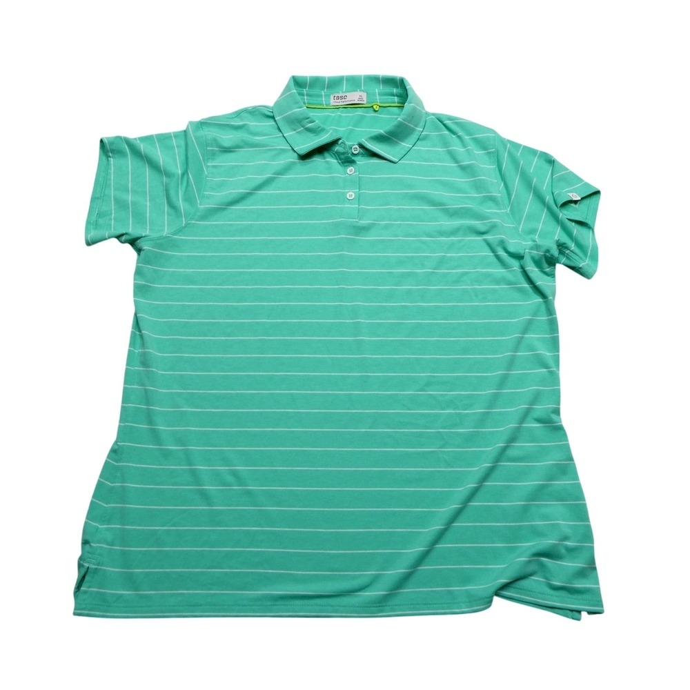 Tasc Performance Polo Shirt Womens XL Green White Stripe Golf Athletic Stretch